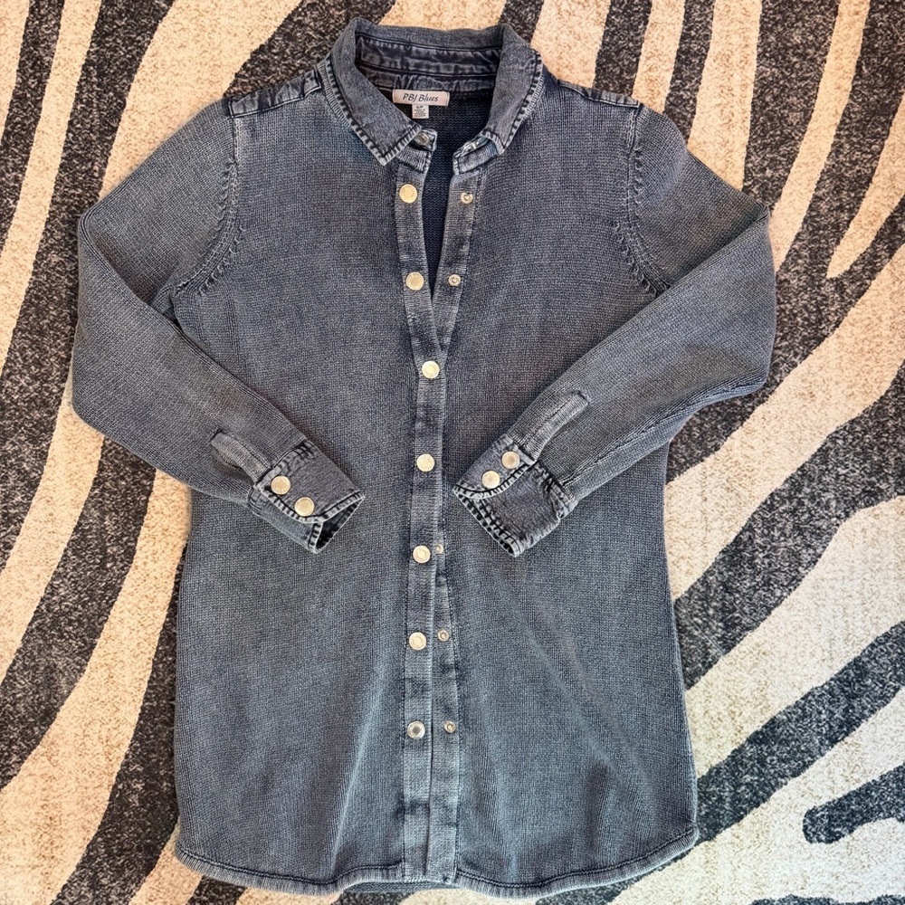 PBJ Blues Womens Small Knit/Denim Blue Cardigan Sweater Jacket Vintage Сotton